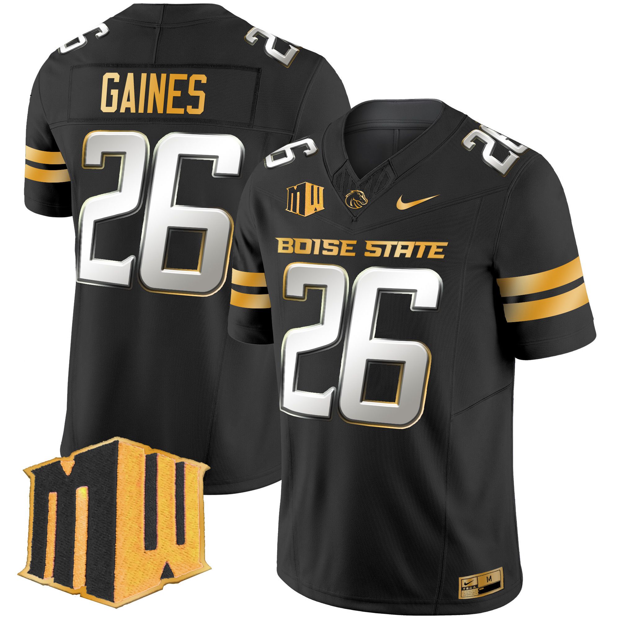 Men Boise State Broncos #26 Gaines Black Nike 2024 Gold Vapor Limited NCAA Jersey->more ncaa teams->NCAA Jersey